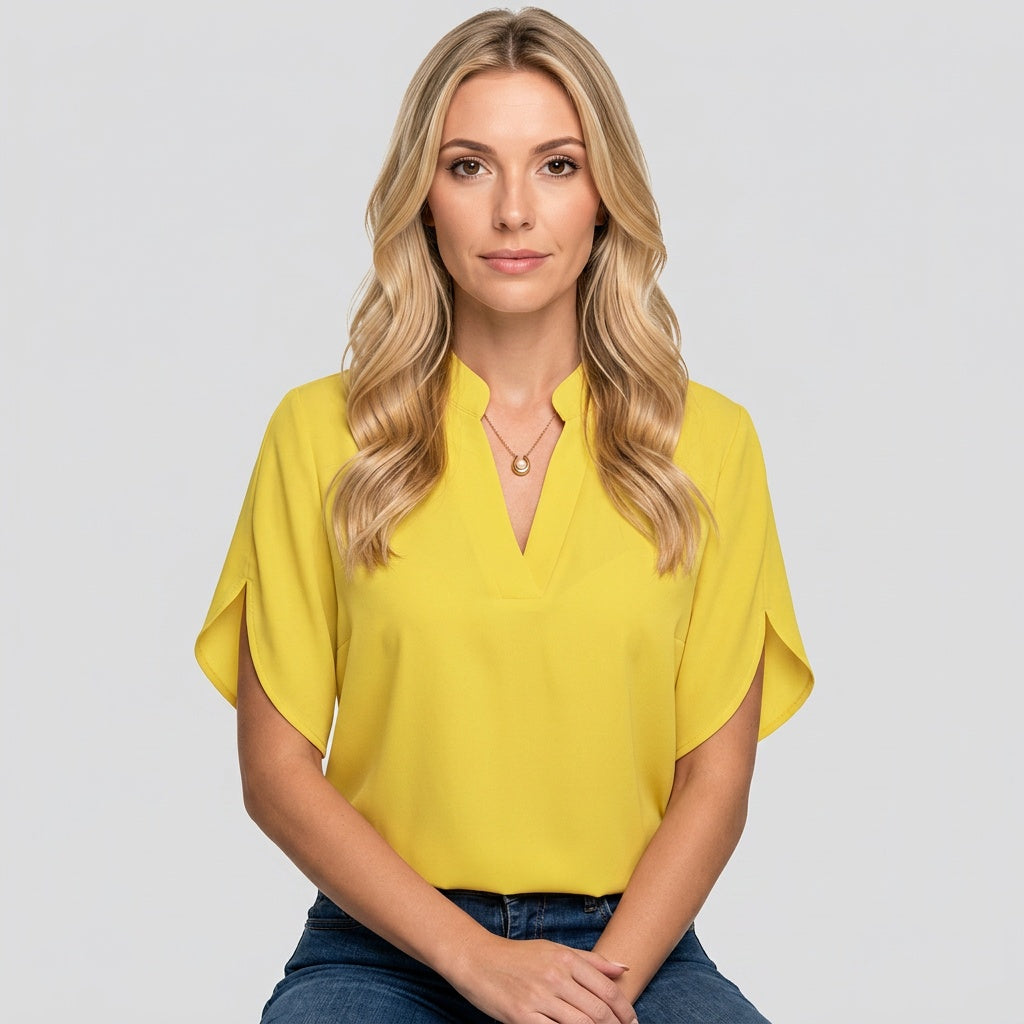 Elegante Blusa con Scollatura a V e Maniche Corte
