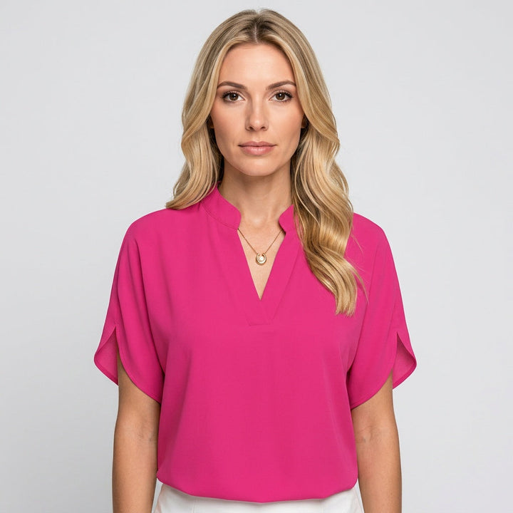 Elegante Blusa con Scollatura a V e Maniche Corte