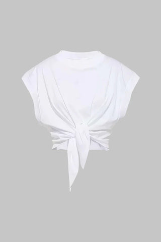 T-shirt Effen con pieghe e fiocco davanti