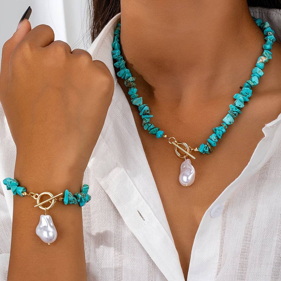 Set di collana e bracciale con turchese e perla