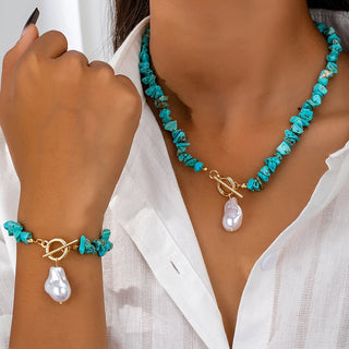 Set di collana e bracciale con turchese e perla