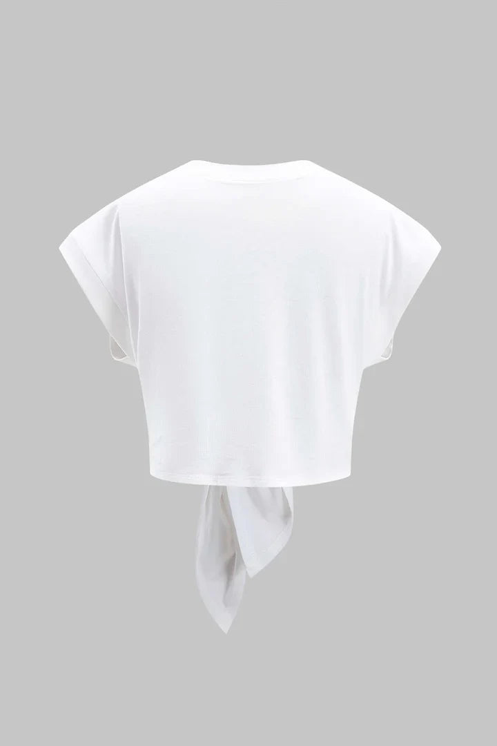 T-shirt Effen con pieghe e fiocco davanti