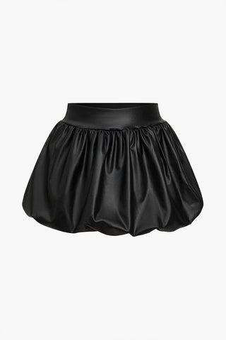 Cordula | Gonna Mini a Palloncino in Ecopelle con Vita Elastico