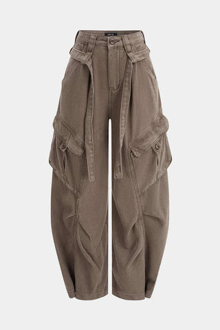 Jeans a gamba larga con tasche, cintura