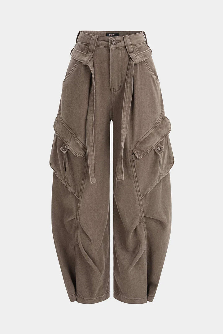 Jeans a gamba larga con tasche, cintura