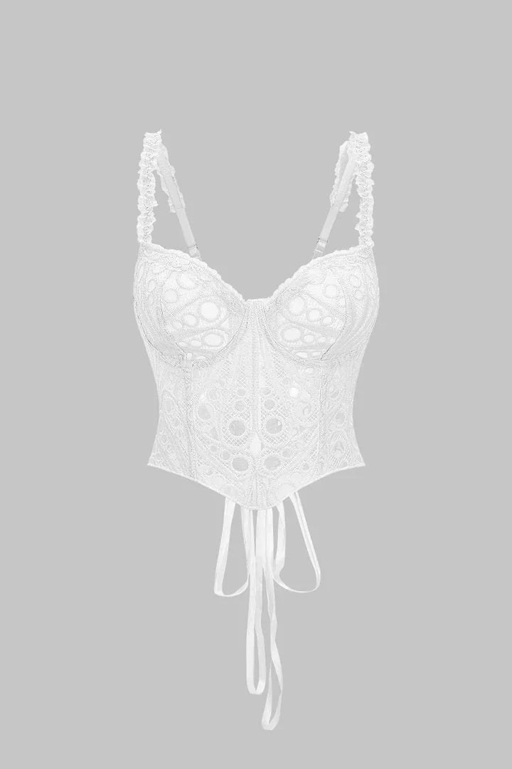 Bustier in pizzo con finitura e fiocco sulla schiena.