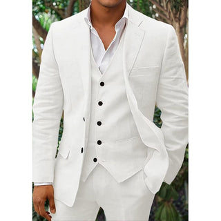 Completo in Lino da Uomo - Classico 3 Pezzi - Perfetto per Matrimoni e Occasioni Formali