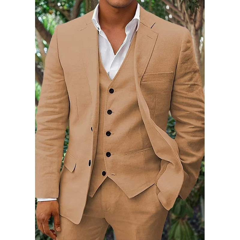 Completo in Lino da Uomo - Classico 3 Pezzi - Perfetto per Matrimoni e Occasioni Formali