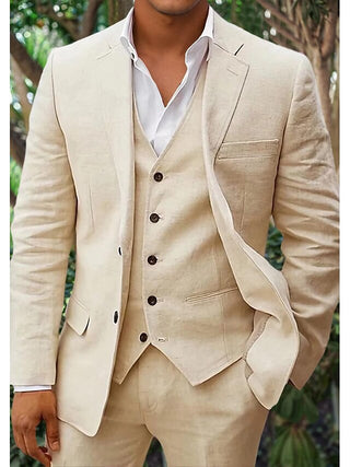 Completo in Lino da Uomo - Classico 3 Pezzi - Perfetto per Matrimoni e Occasioni Formali