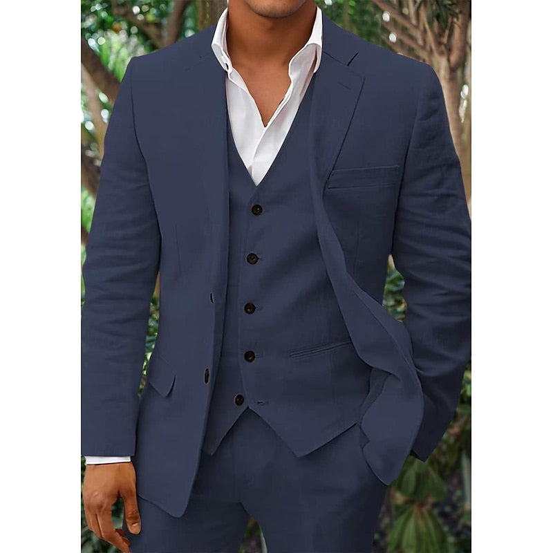 Completo in Lino da Uomo - Classico 3 Pezzi - Perfetto per Matrimoni e Occasioni Formali